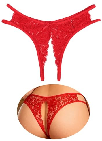 comeondear Tangas Abierto Mujer de Encaje Bragas Brasileñas Transparente Sexy Braguitas Talla Grande Cintura Baja Tangas Sexy para Mujer Thong Underwear Bikini Panties Rojo,XXL