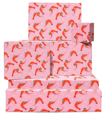 Rosa och orange presentpapper – cowboyräkor – 6 ark för födelsedag, jul, årsdag, alla tillfällen – rolig för män och kvinnor – med etiketter – återvinningsbar