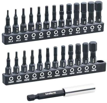 toolant 26 Pcs Hex Head Allen Wrench Drill Bit Set,1/4Hex Shank Quick Change Bit Holder,Metric and SAE Durable Allen Key Drill Bits with Srong Magnetic,1” Long with Storage Box