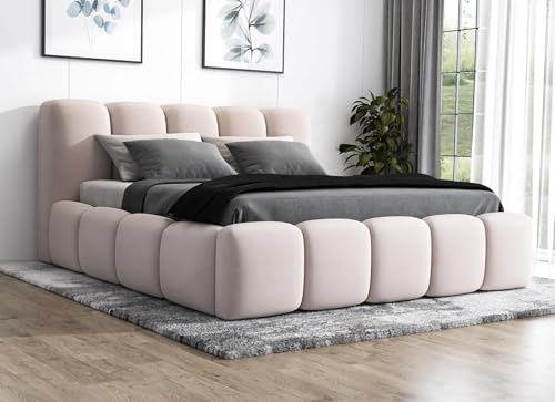 A&J MöbelLand Polsterbett 120x200 mit Bettkasten und Lattenrost – Sonic, Bett mit Matratze und Stauraum in Beige