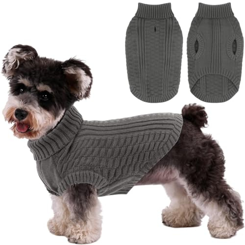 CITÉTOILE Suéter para Perro - Jersey de Invierno con Diseño de Punto, Cálido y Cómodo con Agujero para Correa - Abrigo Canino para Razas Pequeñas y Medianas, Gris, S