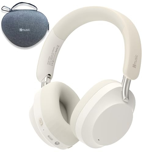 Hmusic MS04 4-Mic aktiva brusreducerande hörlurar, 2 mikrofon ENC, 80H Playtime Over-ear Bluetooth-hörlurar, 3,5 mm aux-kabel, med fodral, vikbara trådlösa hörlurar för spel/resor/arbete/pendling vit