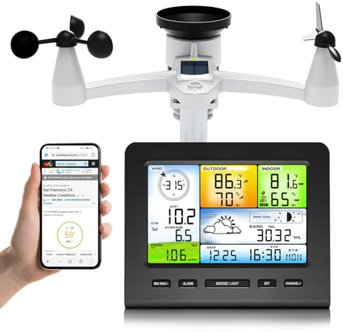 Urageuxy WiFi Weather Station Wireless Indoor Outdoor for Home Garden, Smart Weather Stations with Rain Gauge, Wind Speed/Direction, Moon Phase, Barometer, Temperature/Humidity Alert for Farm
