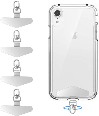 xiaoxiaozhijia 4 Pezzi 0,3 mm Toppa per Cordino Cellulare,Tela Patch per Cordino Telefono con 360°Girevole,in Acciaio Inox Universal Patch per Tutti i Casi (Argento)