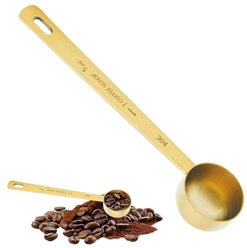 UIHRLM Measuring Spoon, Stainless Steel Coffee Scoop with Long Handle, Precision Measuring Spoon for Coffee, Loose Tea, Collagen Supplements, Protein Powder Matcha Espresso Sugar (Gold, 5ml)