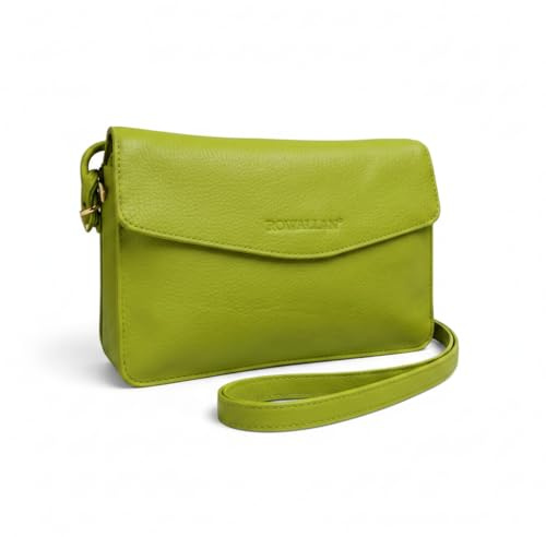 Rowallan Of Scotland, piccola borsa a tracolla in pelle con patta curva per le donne, Verde lime, 20cm