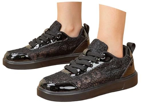 LCpddajlspig Trachtenschuhe Damen Schwarz, Trachtenschuhe Damen Dirndl Schuhe Spitze Turnschuhe Trachten Sneaker Flache Dirndlschuhe Atmungsaktive Stoffschuhe Für Oktoberfest 35-43 Schwarz 39