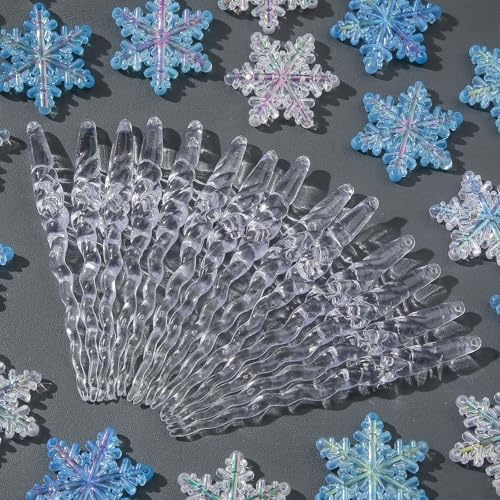 BERMRO 45pcs Acrylic Snowflake Ornaments Winter Snowflake Pendant Snowflake Christmas Hanging Decoration for Christmas Tree DIY Decorations Pendant Bulk (icicles+Snowflakes)