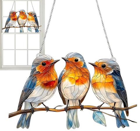 Dopsyesn Vogeldécor - Acryl 2D Flache Vogel Wanddekoration | Sonnenfänger Deko Für Garten Terrasse Balkon Haus Küche Innen- Und Außenbereich
