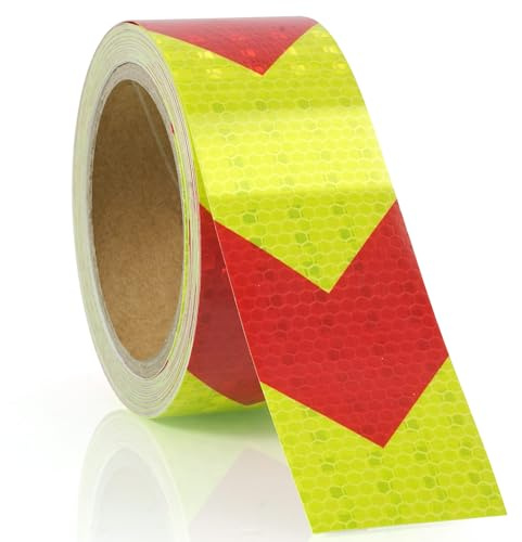 AOOWU Reflektierendes Klebeband Fluoreszierende Grüne & Rot, 10m x 5cm Wasserdicht Reflektorband, Selbstklebend Warnband Markierungsband, Conspicuous Warning Tape für Fahrzeuge, Autos,Anhänger,Outdoor