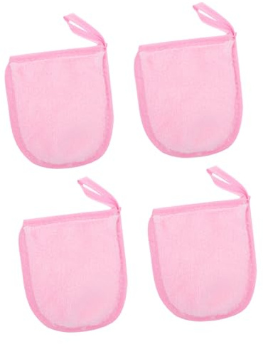 Veemoon Facial Cleaning Gloves Makeup Remover Puff 4pcs 12.5x10cm Pink Reusable Soft Exfoliating Face Wash Gloves for Travel and Daily Skincare