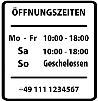 Schaufenster Aufkleber Öffnungszeiten – Personalisiert Vinyl Fensterfolie – Wunschtext Design für Laden, Büro, Café – UV-beständig & wetterfest