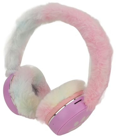WINH Casque sans Fil en Peluche, Casque d'écoute avec Lumière Respiratoire Colorée pour Enfants Voyageant, ABS à Griffes de Chat (Purple)