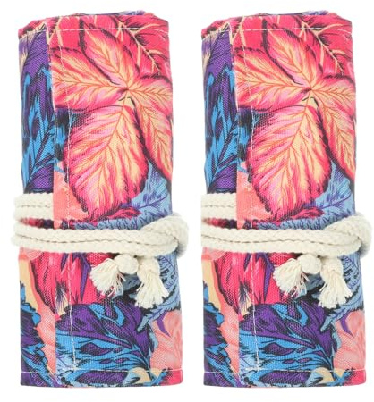 NUOBESTY 2er-Pack Stiftehalter aus Canvas – Pinsel-Organizer mit Ahornblatt-Motiv, Bunte Roll-Up-Stiftetasche für Reisen, Malen, Skizzieren und Basteln
