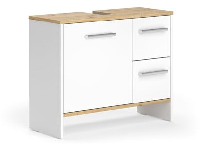 Vicco Meuble sous Vasque Simple Karli, Chêne Blanc/Force de l'or, 70.2x57cm avec 2 tiroirs et 1 Porte, Convient pour Une Installation sous des lavabos Standards