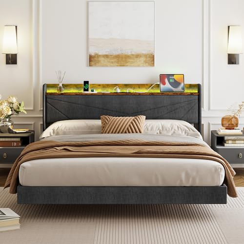 IRONCK Bett 160x200, Polsterbett mit LED-Beleuchtung und Ladestation