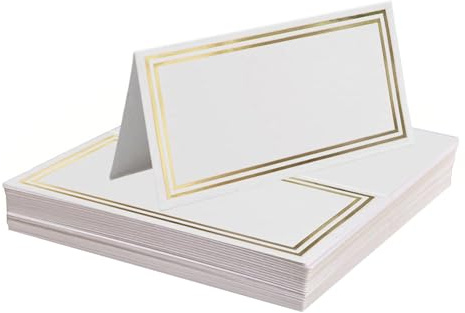 25Pcs Table Place Cards for Table Setting, White Blank Name Cards with Gold Foil Border, Tables Seating Name for Wedding, Birthday, Dinner, Party