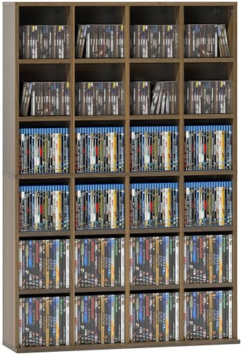 HOMCOM Contenitore per CD e DVD, scaffale di archiviazione, capacità massima 456 CD/336 DVD, 24 scomparti e ripiani regolabili, per ufficio, soggiorno, camera da letto, 89 x 20 x 130,5 cm, marrone