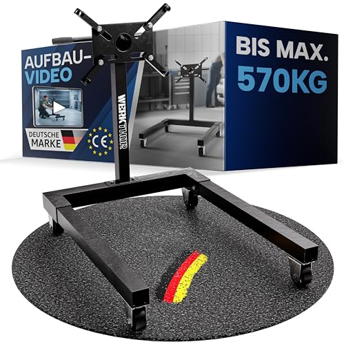 WERKTHOR Motorständer kfz 570kg massiv für PKW – Motorhalter kfz 360° drehbar & rollbar – Getriebeheber kfz Schwarz stabil – Montageständer für Motoren Instandsetzung – Engine Stand 1250lbs
