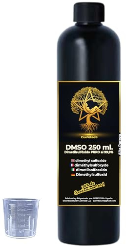 CueVitae® DMSO 99,9% 250 ml | Dimetilsulfóxido puro | Botella HDPE | Envase técnico de precisión. Uso exclusivo laboratorio, solvente orgánico de alta pureza y uso general.