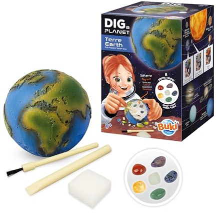 BUKI France Dig a Planet Erde – Graben und Graben 6 echte Steine, darunter Amethyst, Sodalith und Opal – Ausgrabungsset für Kinder ab 8 Jahren – Planet zum Ausgraben – 446