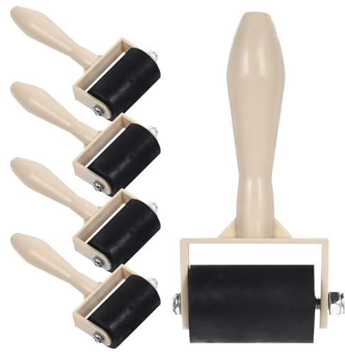 Generico Set da 5 Rulli per Stampa Artistica in Plastica, Rullo per Inchiostro e Colla, Strumenti per Pittura e Timbratura, Adatti per attività Creative e Manualità