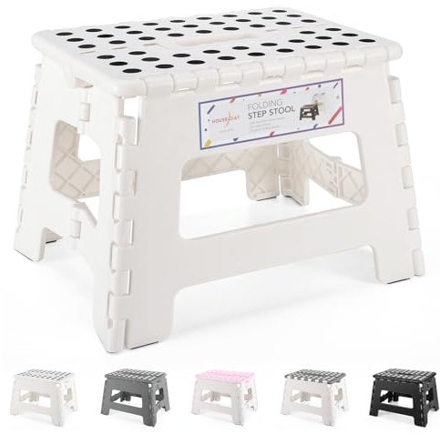 HOUSE DAY Sgabello Pieghevol 22CM Bianca Pieghevole in plastica Antiscivolo per Bambini Cucina Bagno