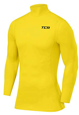 TCA Herren Pro Performance Kompression Langarm Thermo Oberteil mit Stehkragen - Gelb, L
