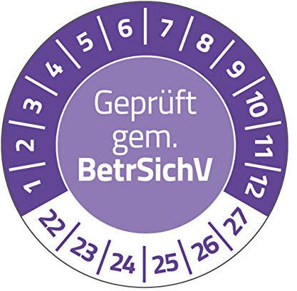 AVERY Zweckform 120 Prüfplaketten 2022-2027 Geprüft gem. BetrSichV (fälschungssicher, selbstklebend, Ø 20 mm, Prüfaufkleber, beschriftbare Prüfsiegel aus Dokumentenfolie) Art. 6969-2022, violett