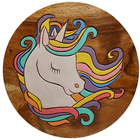 ART-CRAFT Vielseitiger Kinderhocker Holzhocker rund aus Massivholz Tiermotiv Einhorn Fantasie mit vielen Einsatz Möglichkeiten