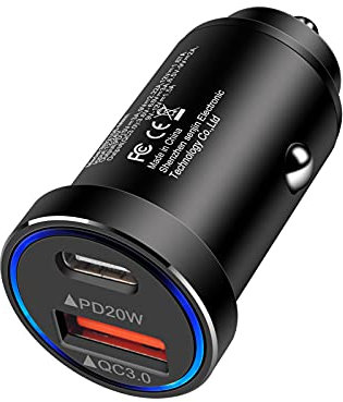 USB C Car Phone Charger, AILKIN 38W Dual Port PD & QC 3.0 Car Charger Adapter Fast Charge, Cigarette Lighter USB Charger for iPhone 16/15/14/13/12, Samsung Galaxy S25/S24/S23/S22/S21/A16/A15/A55/A54