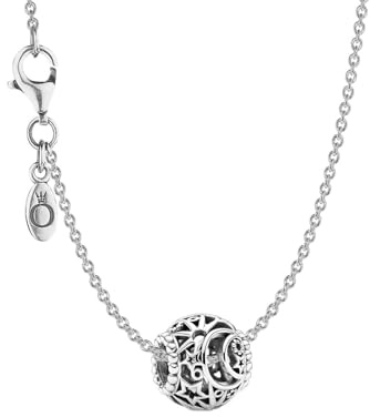 PANDORA Damen-Halskette 925 Silber mit Charm Sonne, Mond & Sterne 51642 | Bundle Kette mit Charm-Anhänger, wunderschönes Geschenk-Set, Zeitlos & Elegant