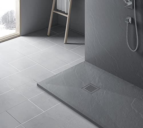 PIATTO DOCCIA IN PIETRA NATURALE ESOLUTION SERIE F IN MARMORESINA EFFETTO PIETRA ARDESIA DIVERSI COLORI BIANCO NERO GRIGIO BEIGE 100X70 CM (GRIGIO)