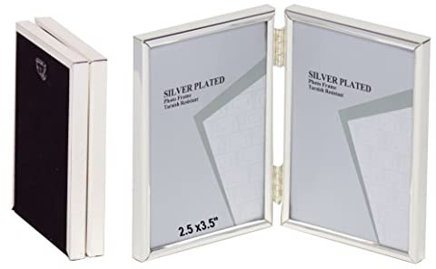 2.5 x 3.5-inch Silver Thin Edge DOUBLE PORTRAIT Photo Frames with hooks, can stand and hang - Velveteen Backing - Tarnish Resistant (2.5 x 3.5-inch)