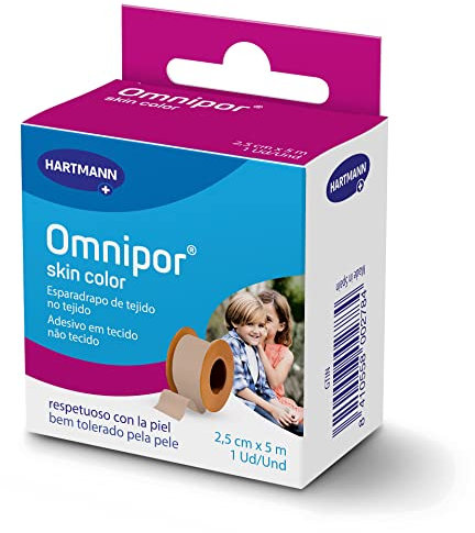 Omnipor, Esparadrapo de Tejido no Tejido Resistente, Pre-Tape para la Sujeción de Apósitos y Vendajes, Espadrapo Hipoalargénico y Resistente al Agua, Cinta Quirurgica, Color Carne (2,5cm x 5m)