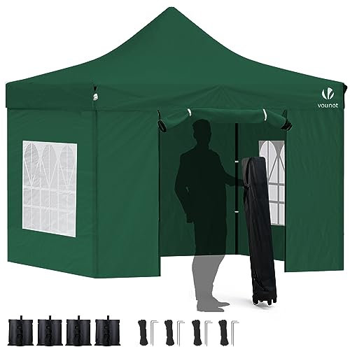 VOUNOT® Gazebo 3x3m Pieghevole con 4 Parti Laterali, Gazebo da Giardino Tenda Padiglione Pop up con 4 Sacchi di Sabbia di Peso e Sacca di Trasporto, Verde