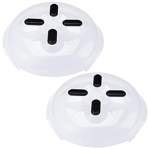 HOVER COVER 2 Pack Magnetic Splatter Cover, 12-Inch Clear BPA-Free Food Lid, Vented Plate Guard with Steam Vents, Anti-Splash Microwave Lid, Dishwasher Safe, Space-Saving Magnetic Storage - Black