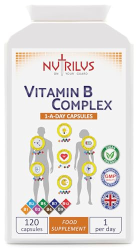 Nutrilus Vitamin B Complex 120 Capsules One Daily 100% NRV - Not Tablets | Energy, Metabolism, Immune System, Heart, Skin, Nervous System, Tiredness – Vegan - UK Made Supplement