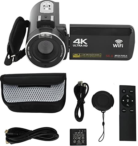 4K Videokamera, 56MP 3 Zoll Drehbarer Touchscreen 18X Zoom WiFi Digitalkamera mit Fernbedienung Vlogging Camcorder für YouTube Kids