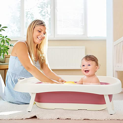 Jopassy 50L Baby Badewanne mit Anti Stütze, Faltbare babywanne mit Echtzeit-Temperaturmessung, baby wanne, Badewanneneinsatz Baby-Badewanne, Baby Badewanne für Babys 0-6 Jahre, 83x46x21cm, Rosa