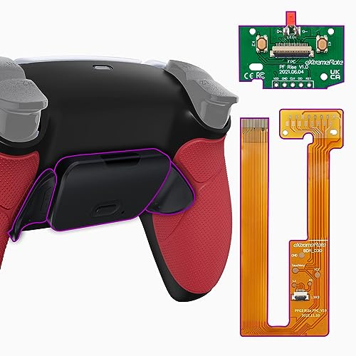 eXtremeRate Red Rubberized Grip Programable Rise Remap Kit for ps5 Controller BDM-030 040 050, Upgrade Board & Redesigned Black Back Shell & Back Buttons - Controller NOT Included