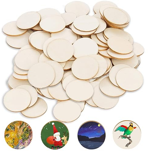 Dischi Di Legno, 100 Pezzi Tondi non Finito, Diametro 5 cm, Spessore 2,5 mm, Ritagli Leggero per Opere D'arte, Segnaletica, Decorazioni