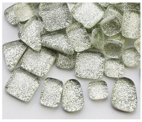 Egurs 200g Bunte Glasmosaikfliesen Irregulär Glitzerkristall Mosaiksteine Glasstücke Bulk Glas Mosaik Steine Glitzerkristall Glasstücke Kleine Mini-Mosaik-Fliesen zum Basteln Grau+Glitter