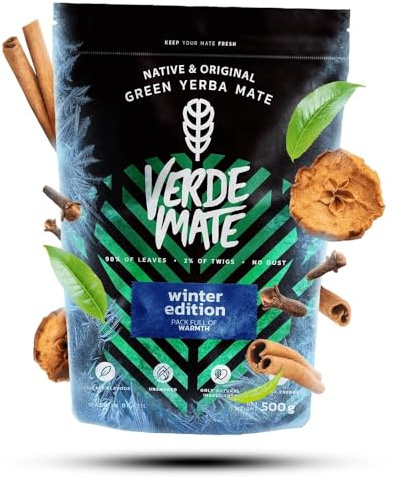 Verde Mate Green Winter Edition 500g - yerba maté pomme cannelle | Mélange hivernal de yerba maté brésilienne séchée à l'air libre avec morceaux de pomme, cannelle et clou de girofle