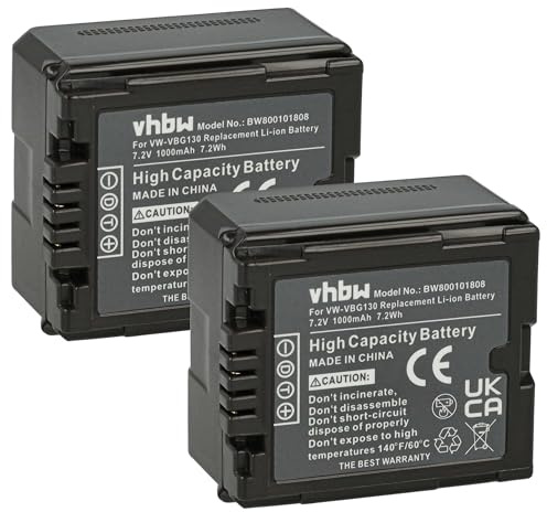 vhbw 2X batería Compatible con Panasonic SDR-H280, SDR-H40, SDR-H50, SDR-H60, SDR-H80 cámara de vídeo, videocámara (1000mAh, 7,2V, Li-Ion) con Chip