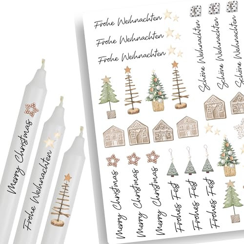 A4 Kerzentattoos Weihnachten | Kerzenfolie für Kerzen | Tattoo Folie Advent | Wasserschiebefolie für Stabkerzen | Set Weihnachten 3