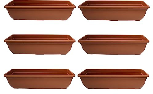 Cheerful Bargains 6-Pack 60cm Long Rectangular Plastic Trough Planters, Terracotta | 18L Raised Trough/Windowsill Herb Planters | Weather-Resistant, Outdoor Balcony Flower Pots | Plant Pots for Garden