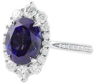 14 Karat Weißgold Damenring Dunkelblau Saphir Oval, Damenringe Blumenförmig mit Ovalem Saphir Ring Damen Größe 63 (20.1)