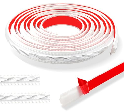 Papier peint flexible 3D 300 cm Motif vintage Bordure imperméable autocollante Idéal pour porte, armoire et décoration d'intérieur (2 cm, blanc avec argent)