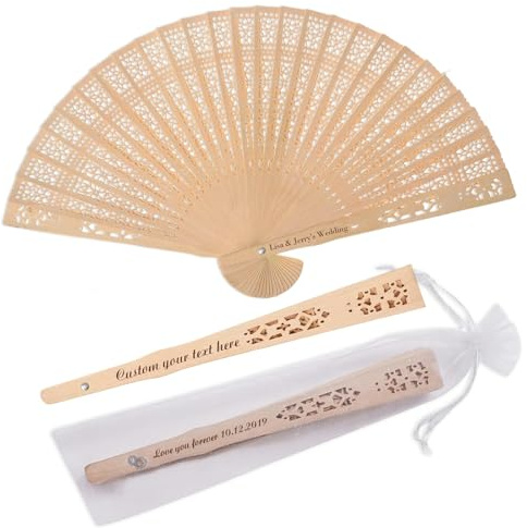 BEXOA 20 Pcs Personalised Wooden Folding Hand Fans - Custom Engraved Text Wedding Fans with Organza Bags Gifts for Party Bridal Shower Guests Favors (20)
